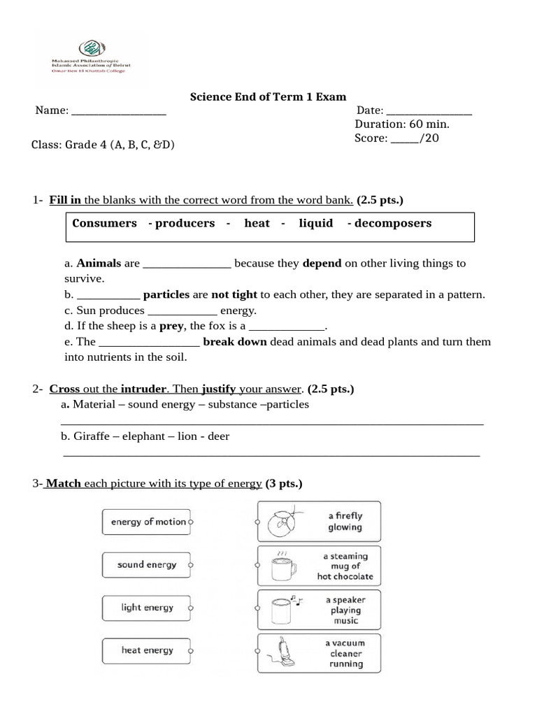 End of Term 1 Science Gr4 | PDF | Matter | Foods