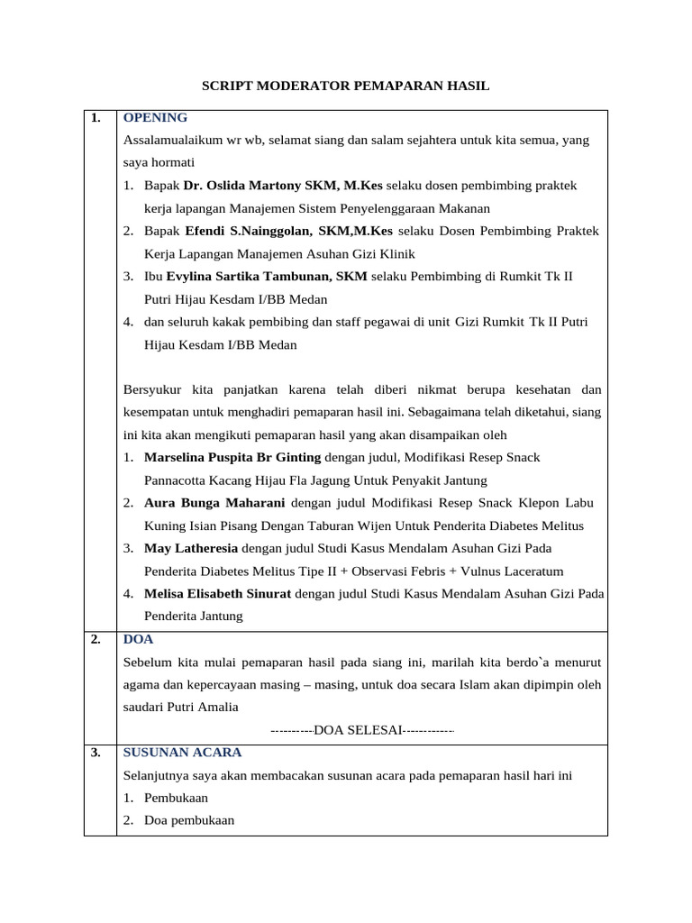 Script Moderator Pemaparan Hasil | PDF