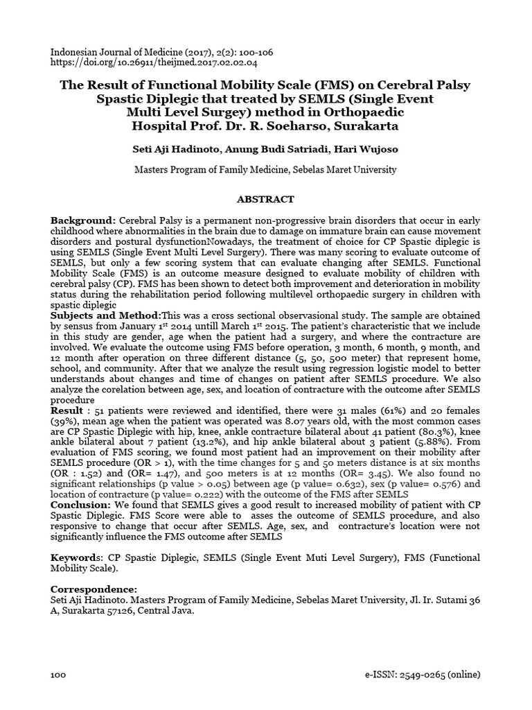 Functional Mobility Scale - Rso | PDF | Cerebral Palsy | Diseases And ...