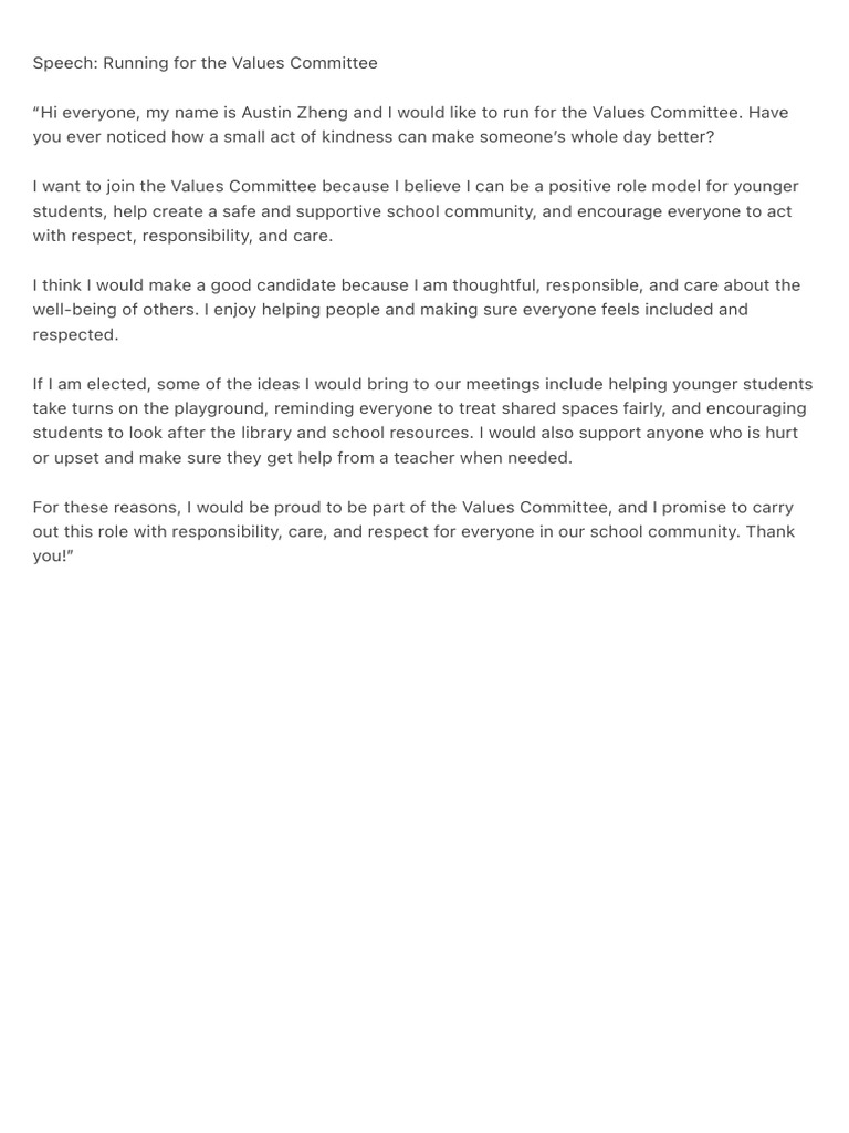 Speech - Running For The Values Committee | PDF