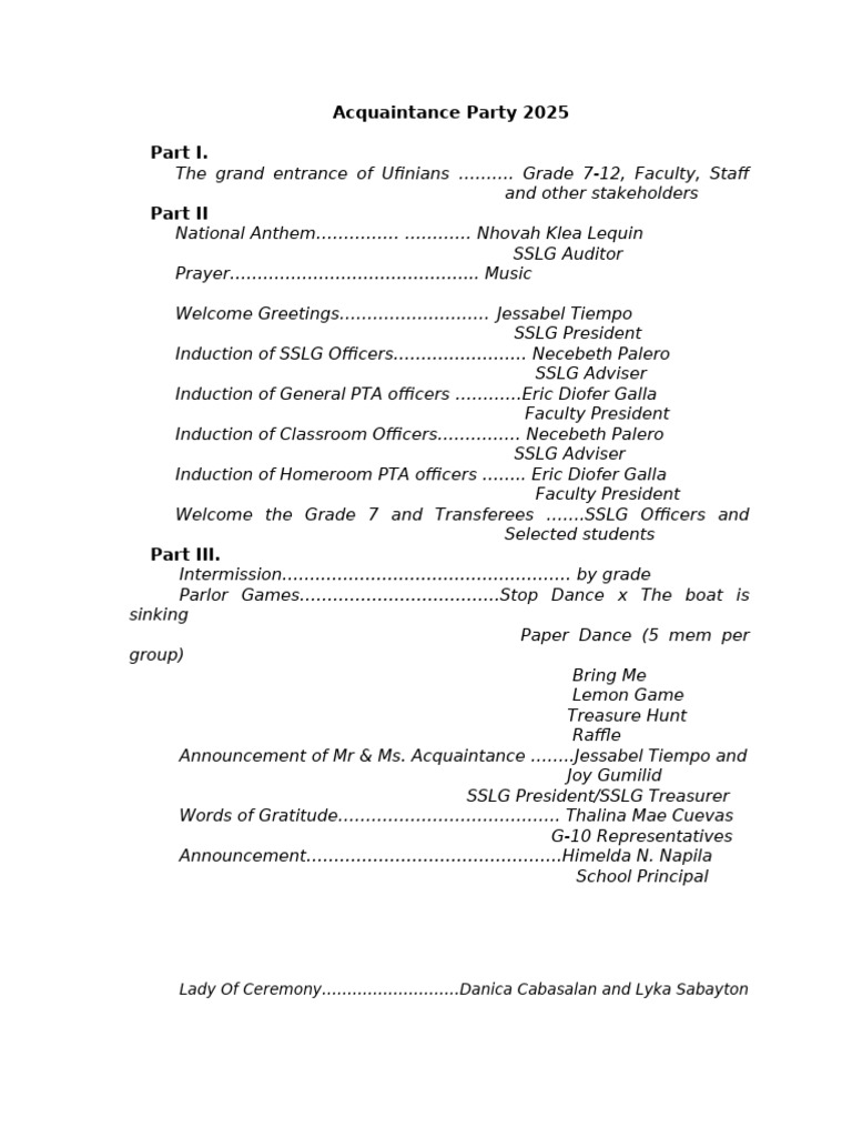 Acquaintance Party 2025 | PDF