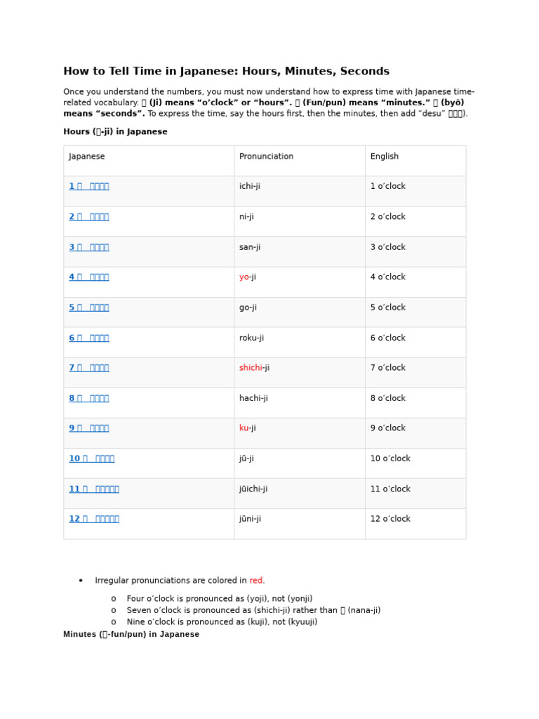 How To Tell Time in Japanese | PDF