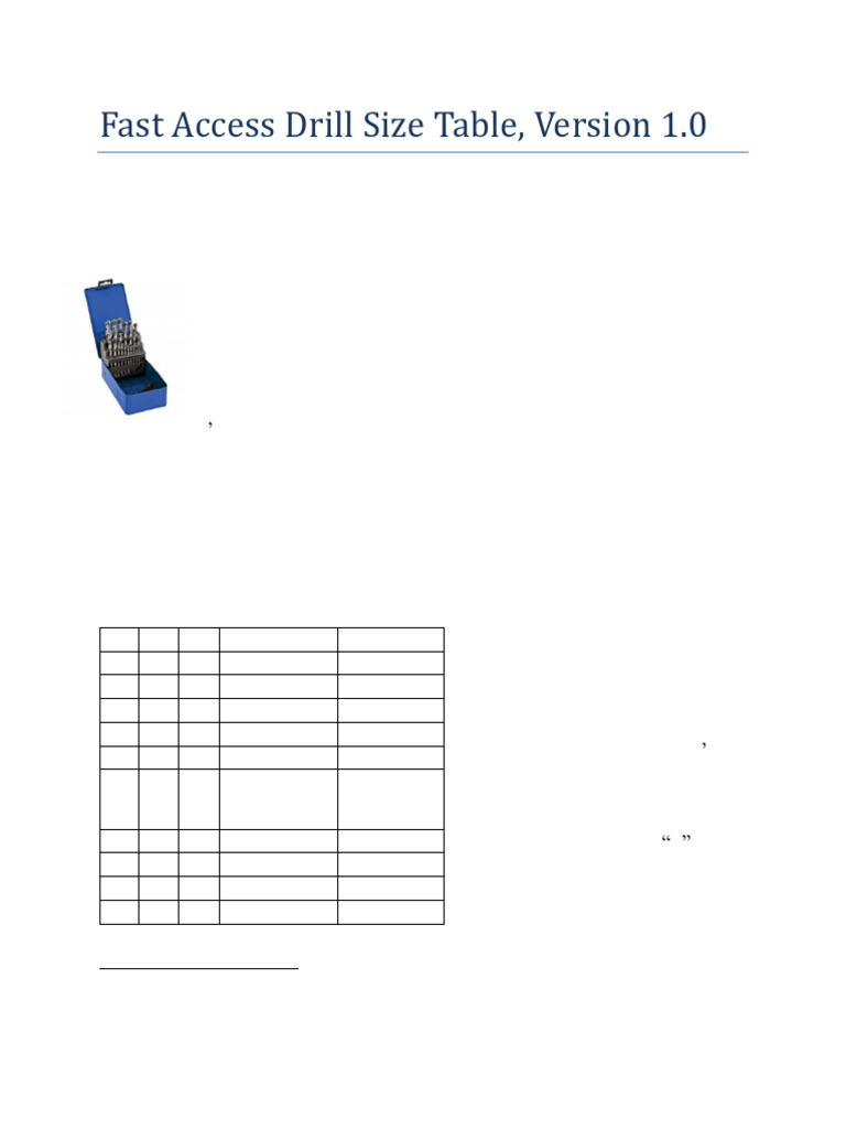 Fast Access Drill Size Table Article | PDF