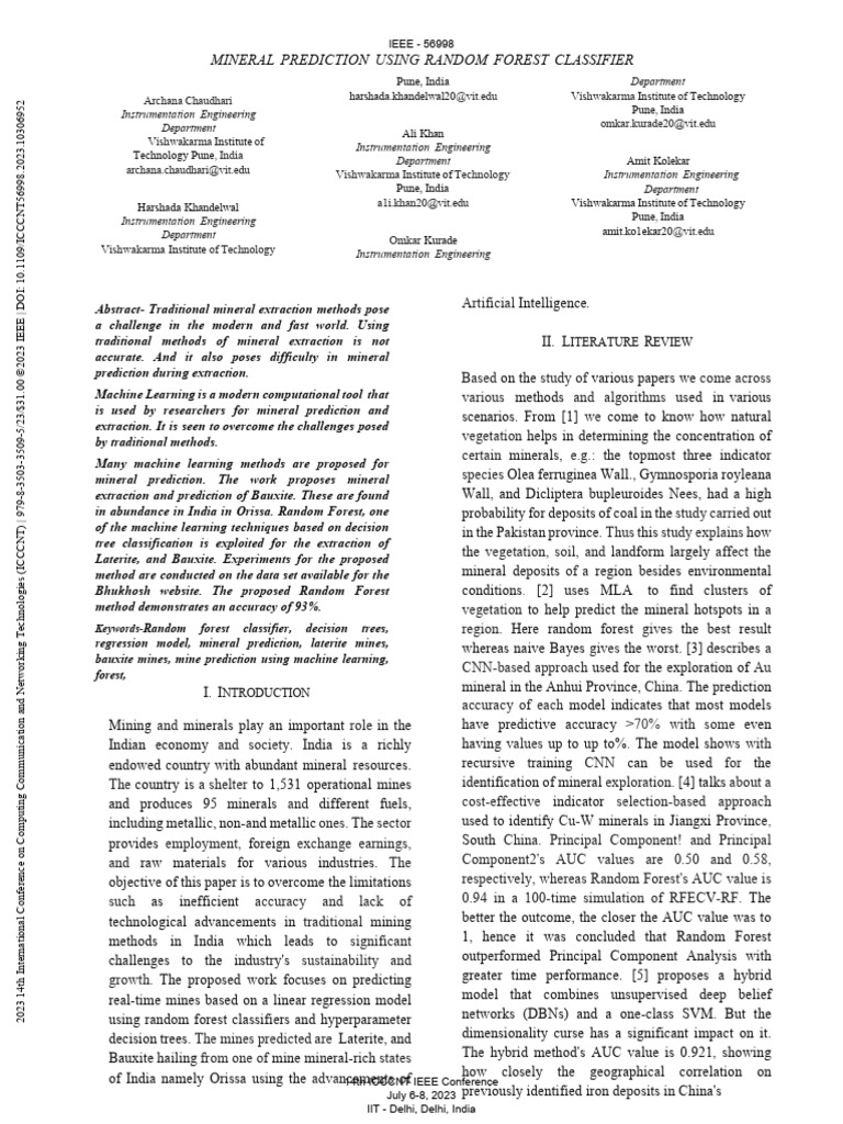 Mineral Prediction Using Random Forest Classifier | PDF | Machine ...