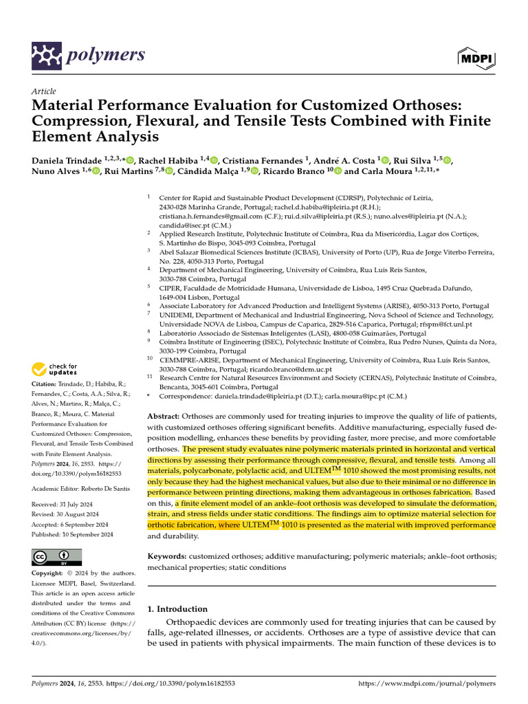 Material Performance Evaluation For Customized Orthoses Compression ...
