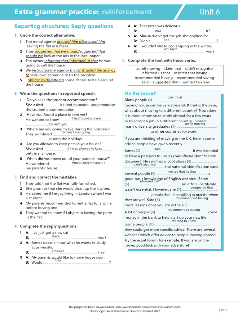 B2PLUS U6 Extra Grammar Practice Reinforcement | PDF | Identity Document