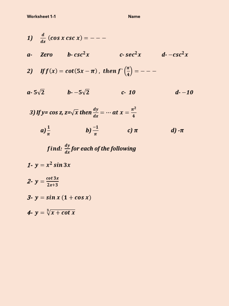 Work Sheet 1-1 Calculus + Algebra 101 | PDF | Algebra | Mathematics