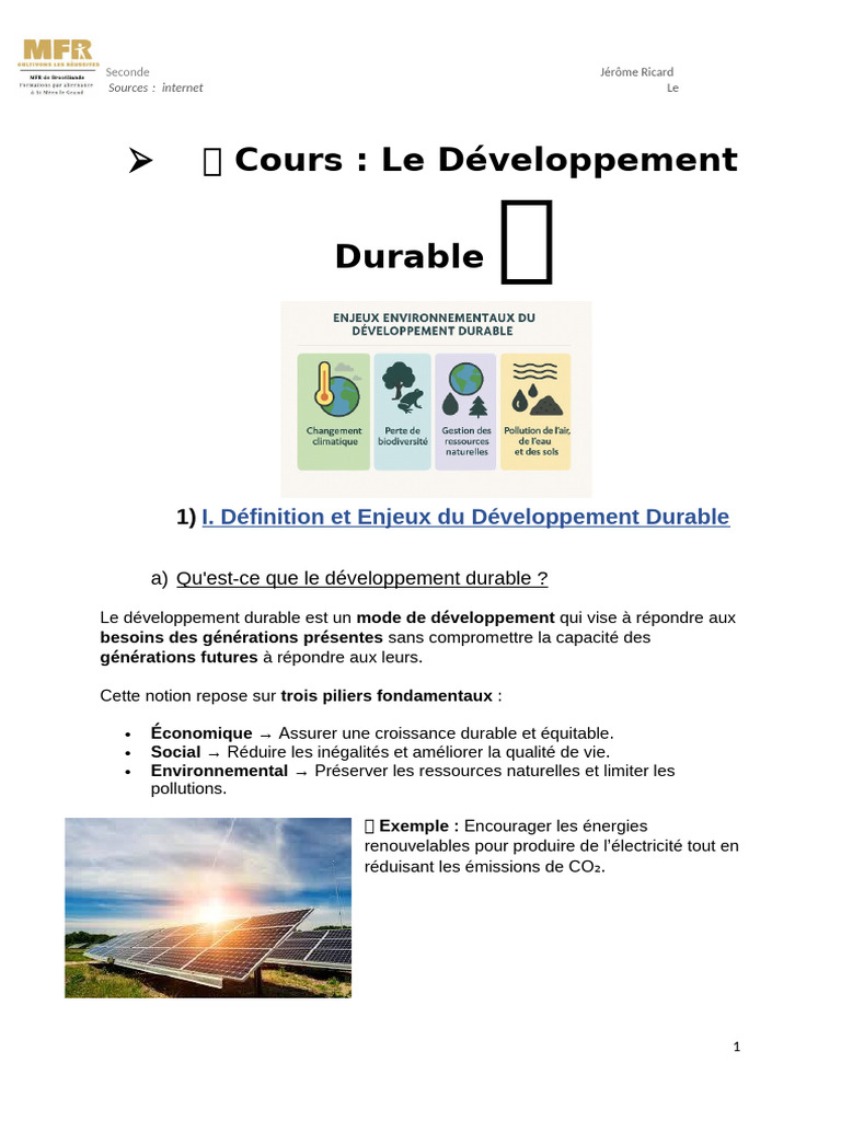 Developpement Durable 1 | PDF | Développement durable | Environnement ...