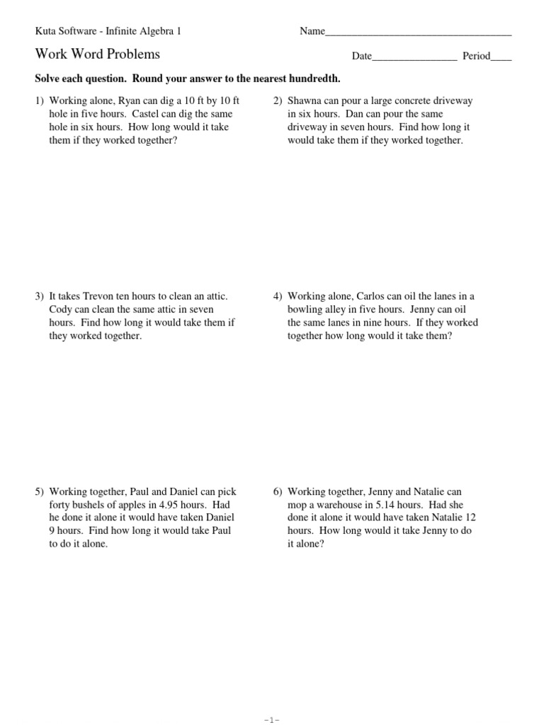 Word Problems - Work Word Problems | PDF