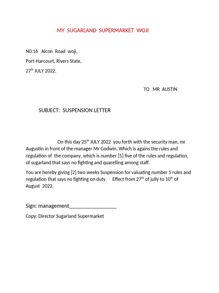 Suspension Letter 2 | PDF