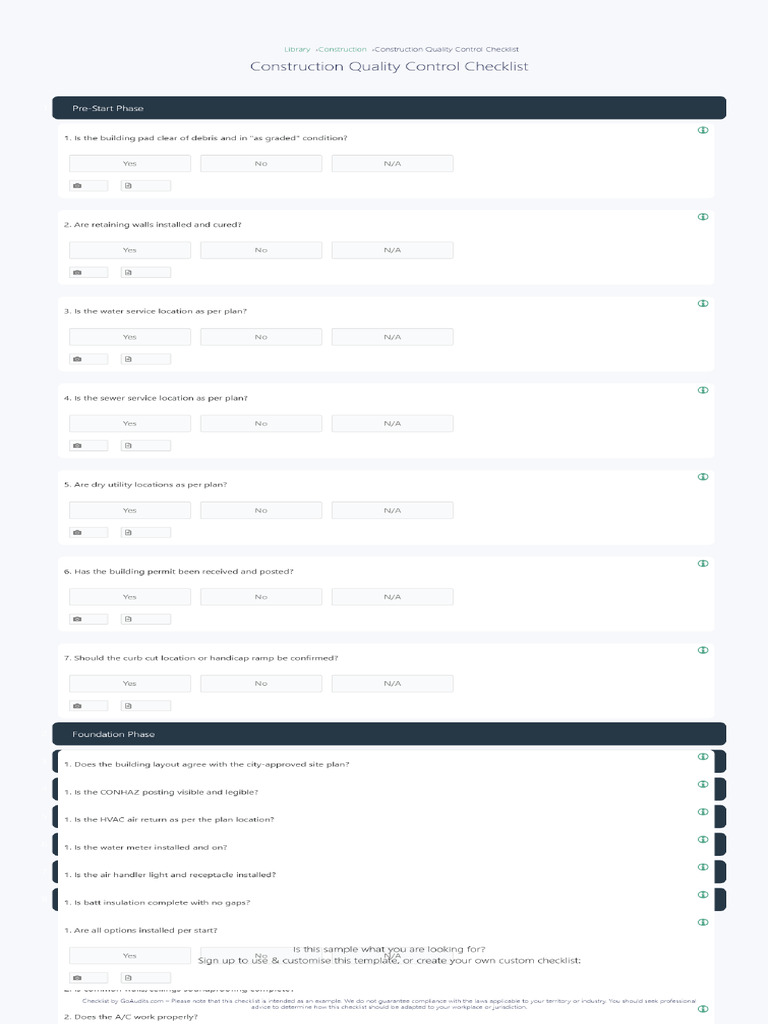 GoAudits - Construction Quality Control Checklist (Sample) | PDF