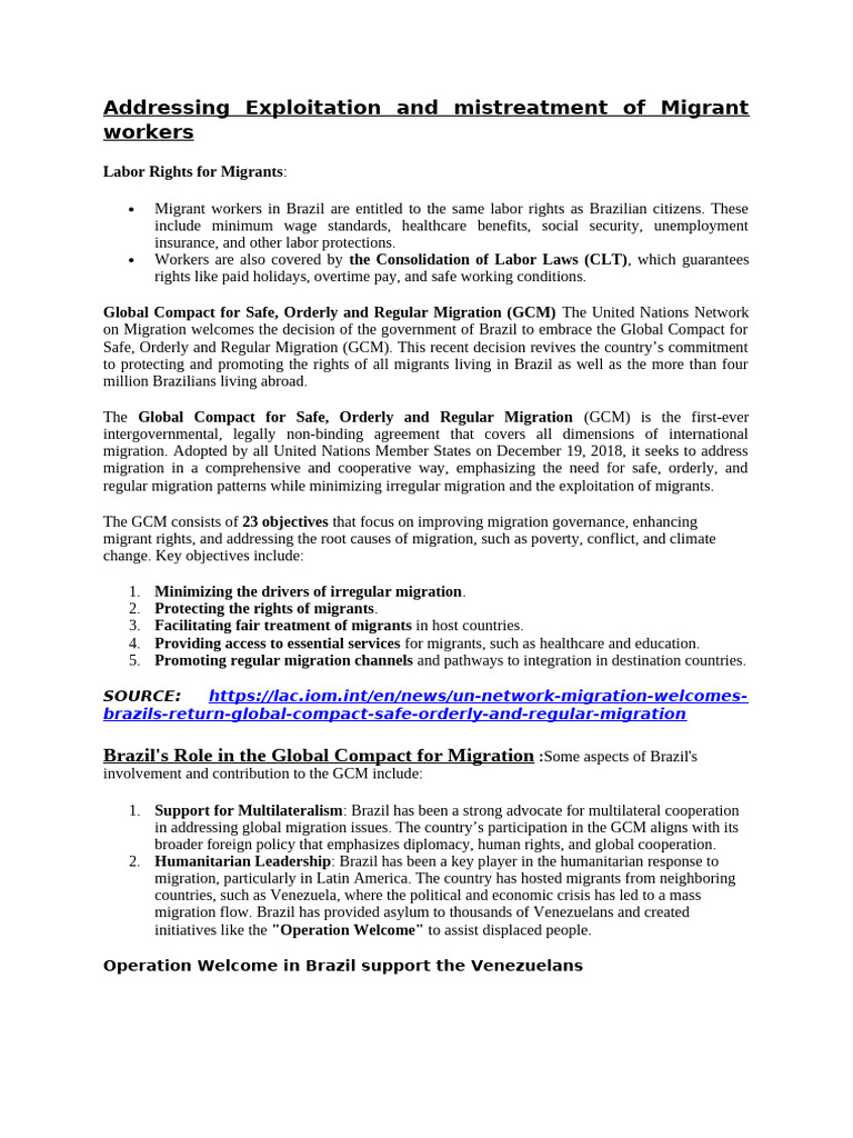 Addressing Exploitation and Mistreatment of Migrant Workers - UNHRC ...