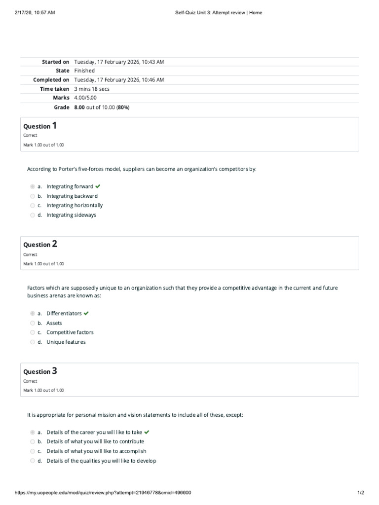 Self-Quiz Unit 3 - Attempt Review - Home | PDF