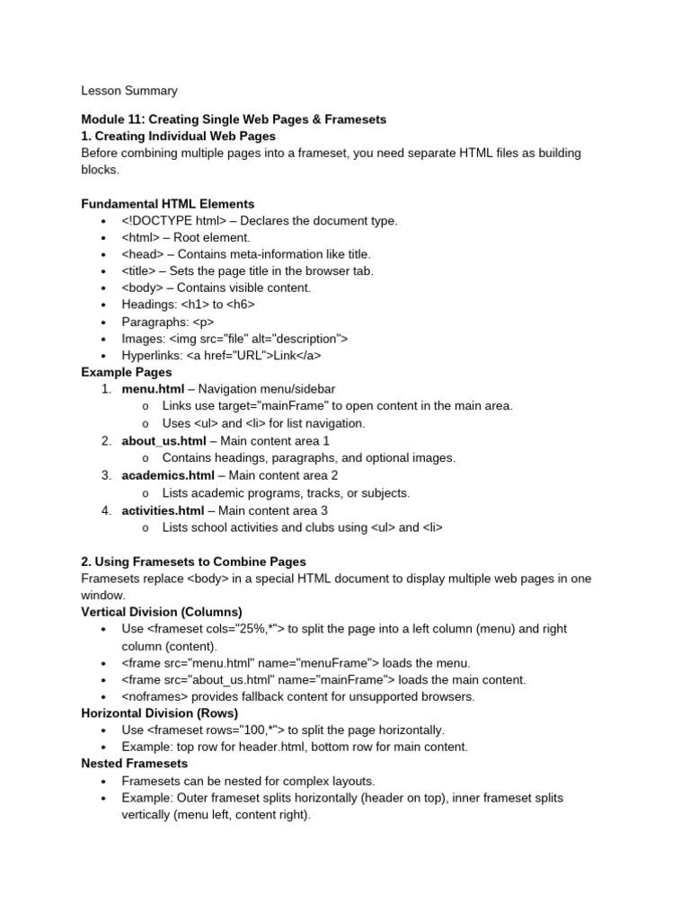Module11 12 Lessonsummary | PDF | Html Element | Html