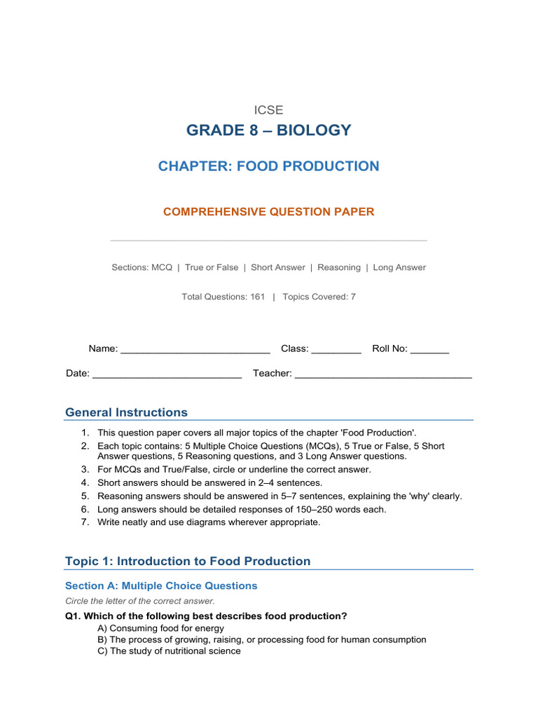 FoodProduction QuestionPaper | PDF | Organic Farming | Agriculture