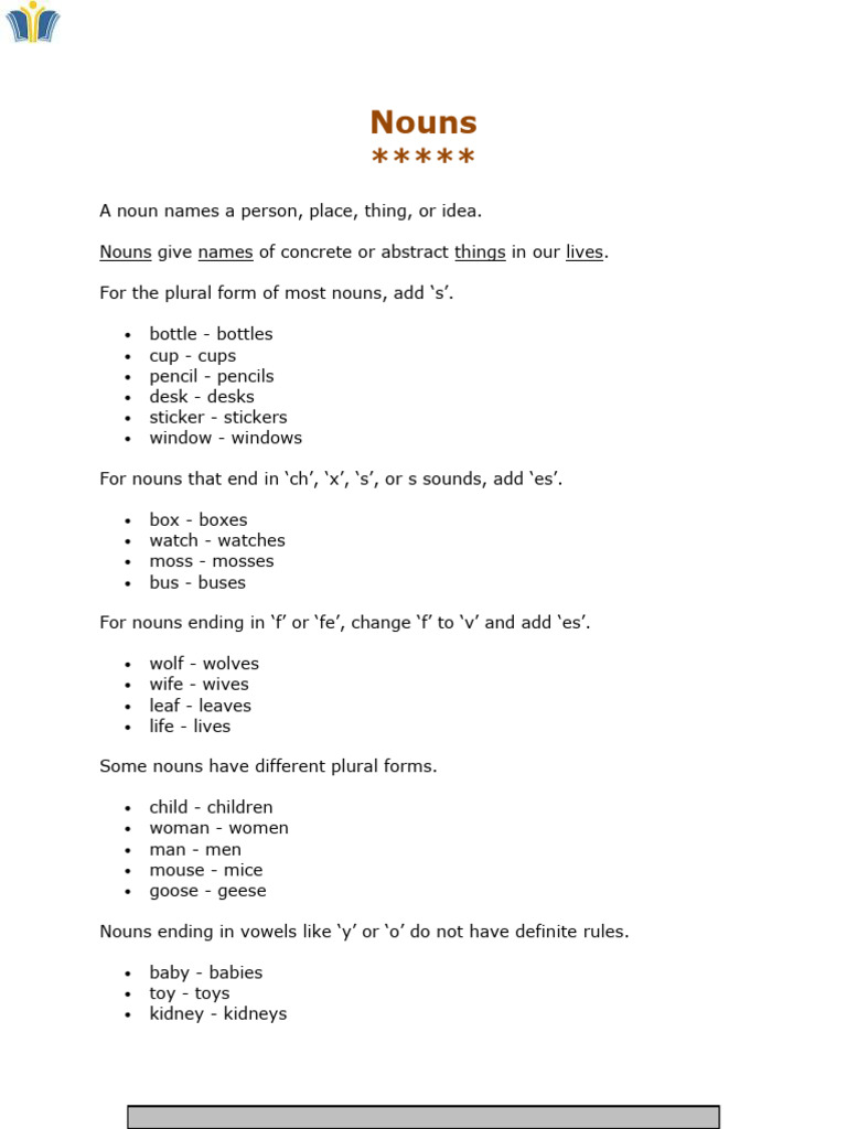Nouns General English Grammar Material PDF Download for Competitive ...