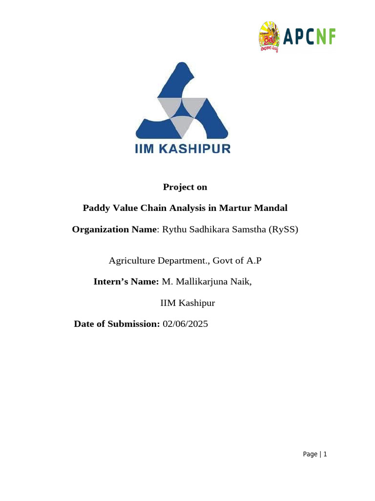Internship Project Report | PDF | Agriculture | Rice