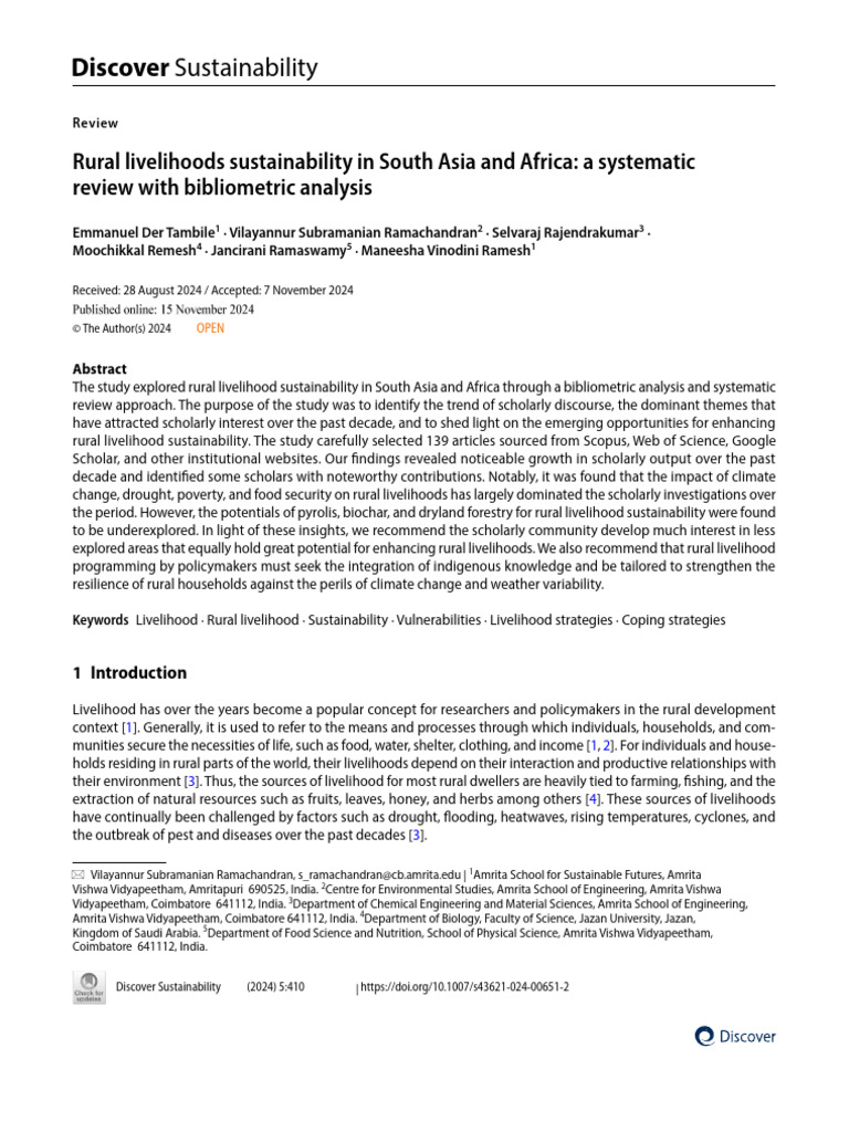 Rural Livelihoods Sustainability in South Asia and Africa a Systematic ...