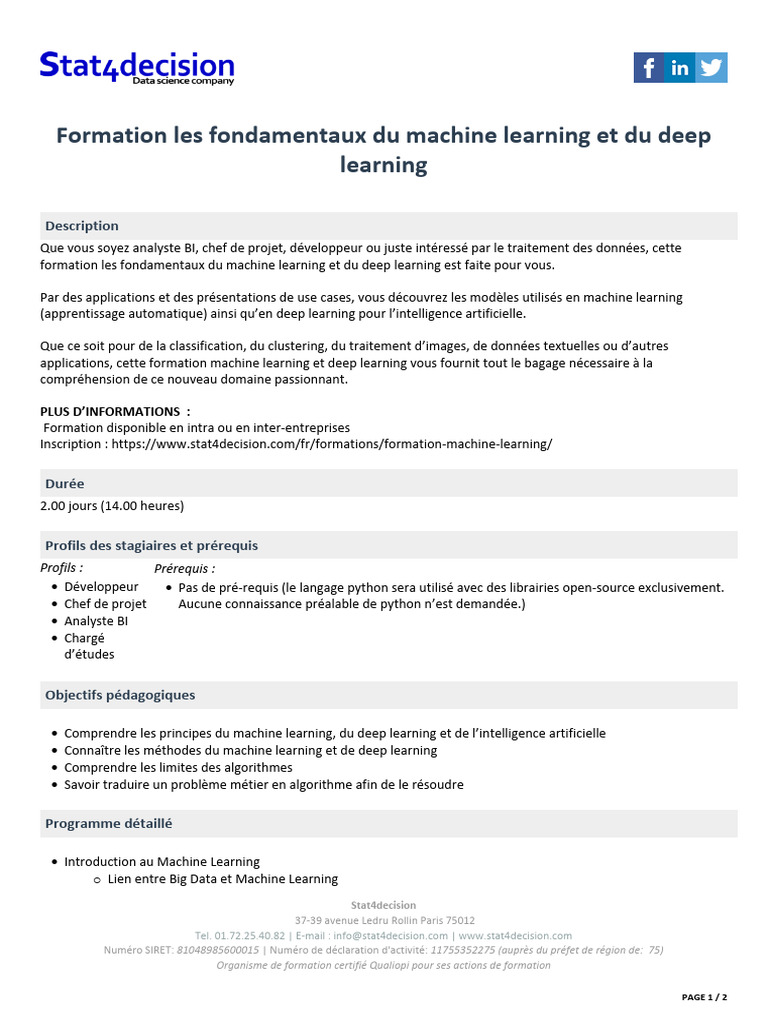 Programme Fondamentaux Du Machine Learning Et Du Deep Learning | PDF ...