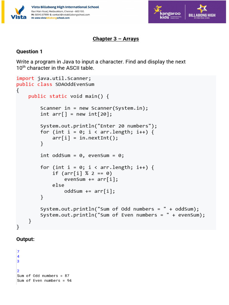 G 10 - Arrays - Unsolved Programs Solutions | PDF | Computer ...