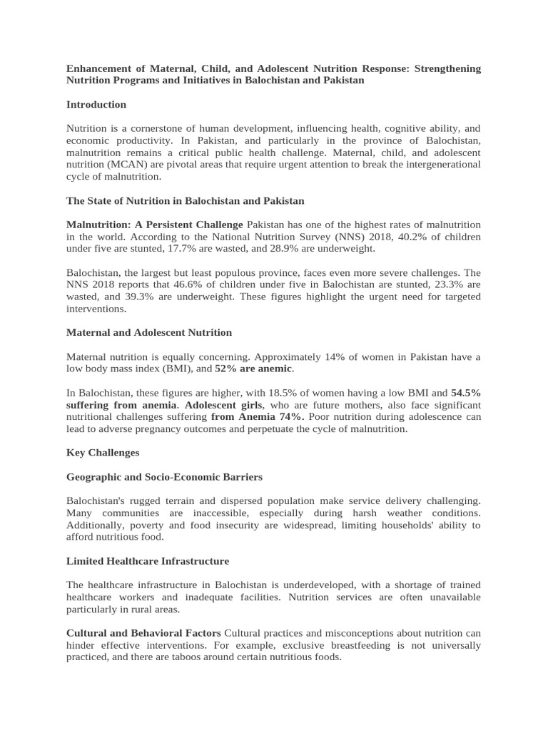 Enhancement of Maternal, Child and Adolescent Nutrition New | PDF ...