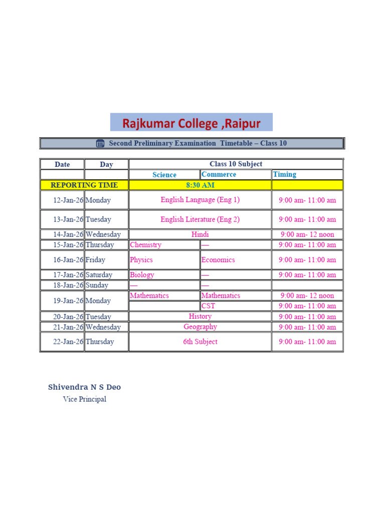 Timetable for Second Preliminary Examination | PDF