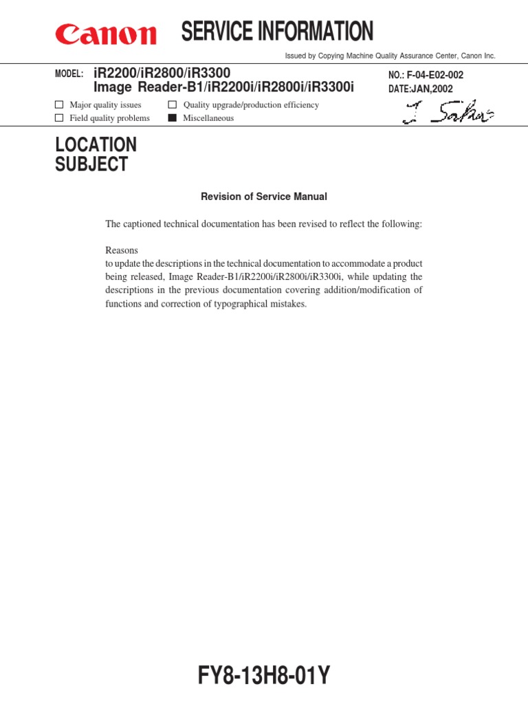 CANON iR2200, iR2200i, iR2800, iR2800i, iR3300, iR3300i, Image Reader-B1  Parts, Service Manual | Ip Address | Booting