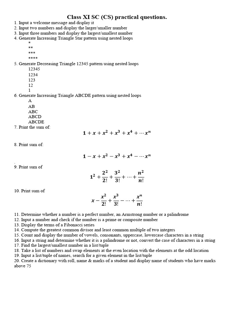 Practical Questions XI CS | PDF