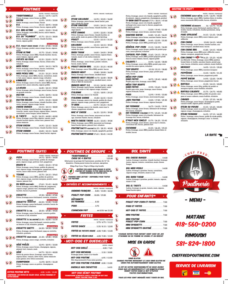 Menu Fred Poutine Chef Fred | PDF | sauce | Sauce piquante