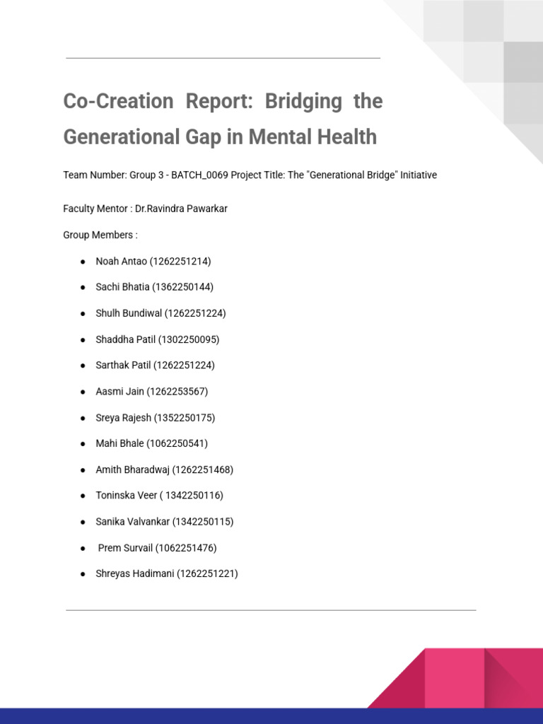 Co-Creation Report - Bridging The Generational Gap in Mental Health ...