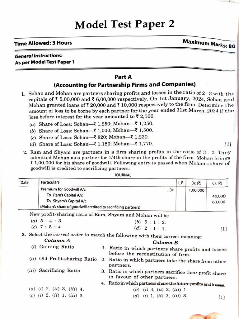 Model Paper 2 Accounts | PDF