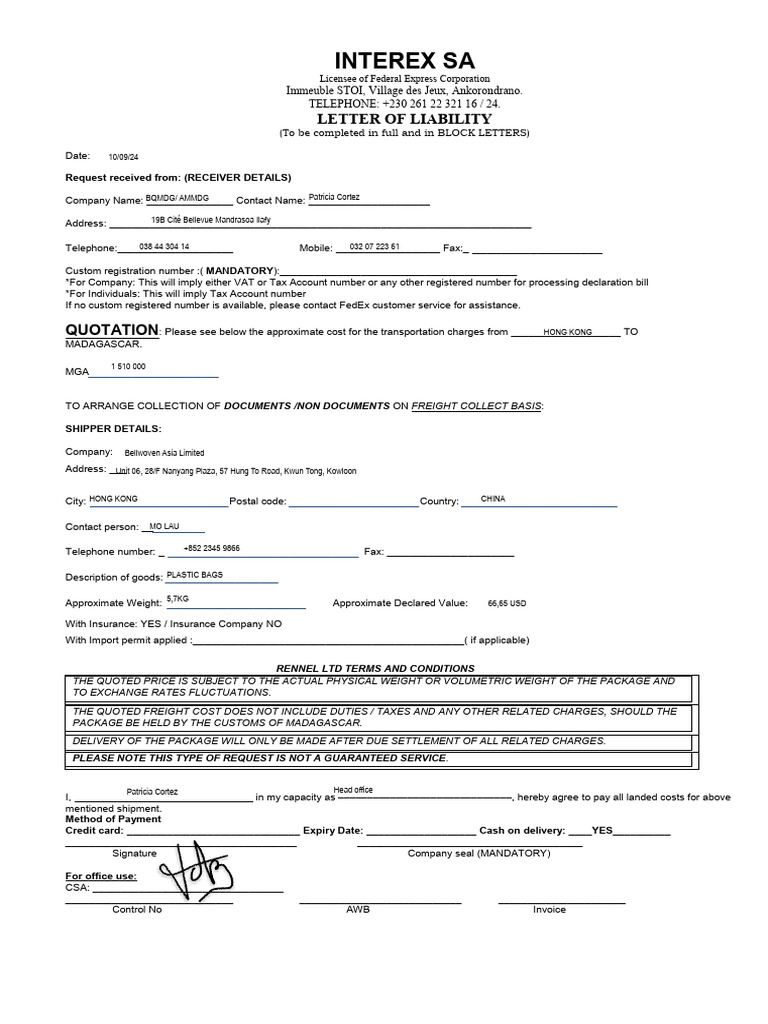 RPI Form - AMMDG - 12-09-24 - DOCUMENT IMPORT | PDF | Cargo | Fed Ex