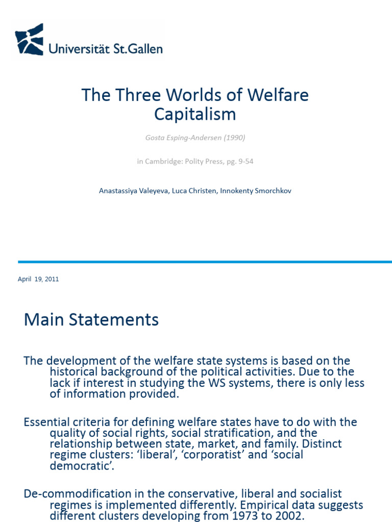 The Three Worlds of Welfare Capitalism | PDF | Welfare State | Pension