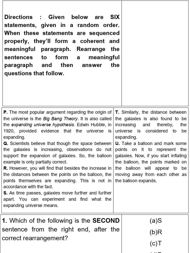 Sentence Rearrangement No Annotation 2nd Dec | PDF | Universe