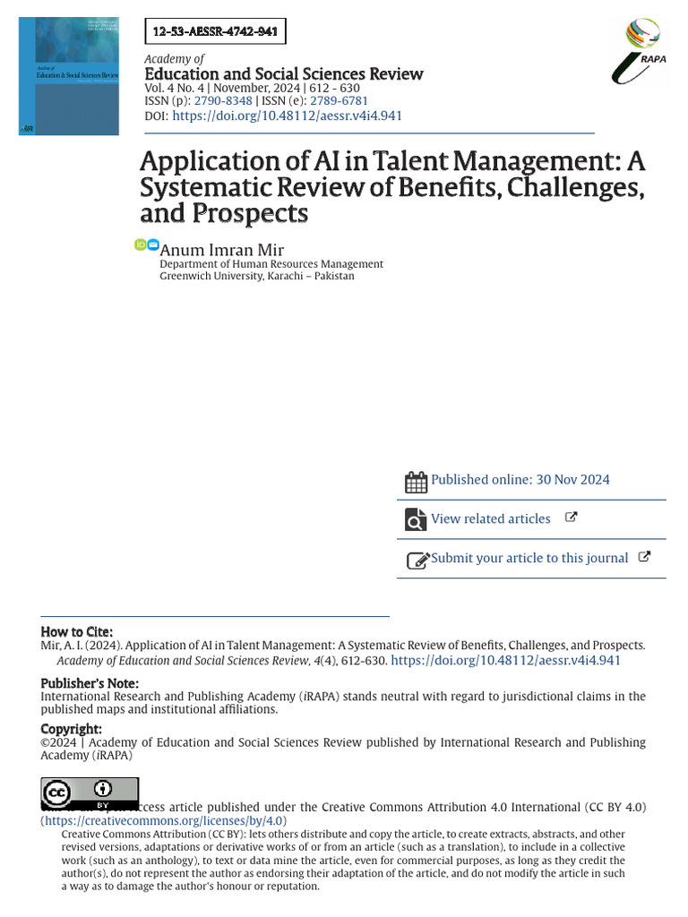 Application of AI in Talent Management A Systemati | PDF | Talent ...