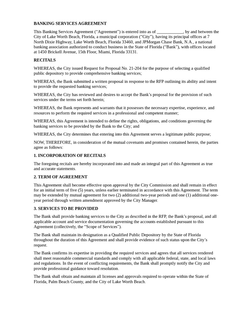 Banking Services Agreement | PDF | Indemnity | Liability Insurance