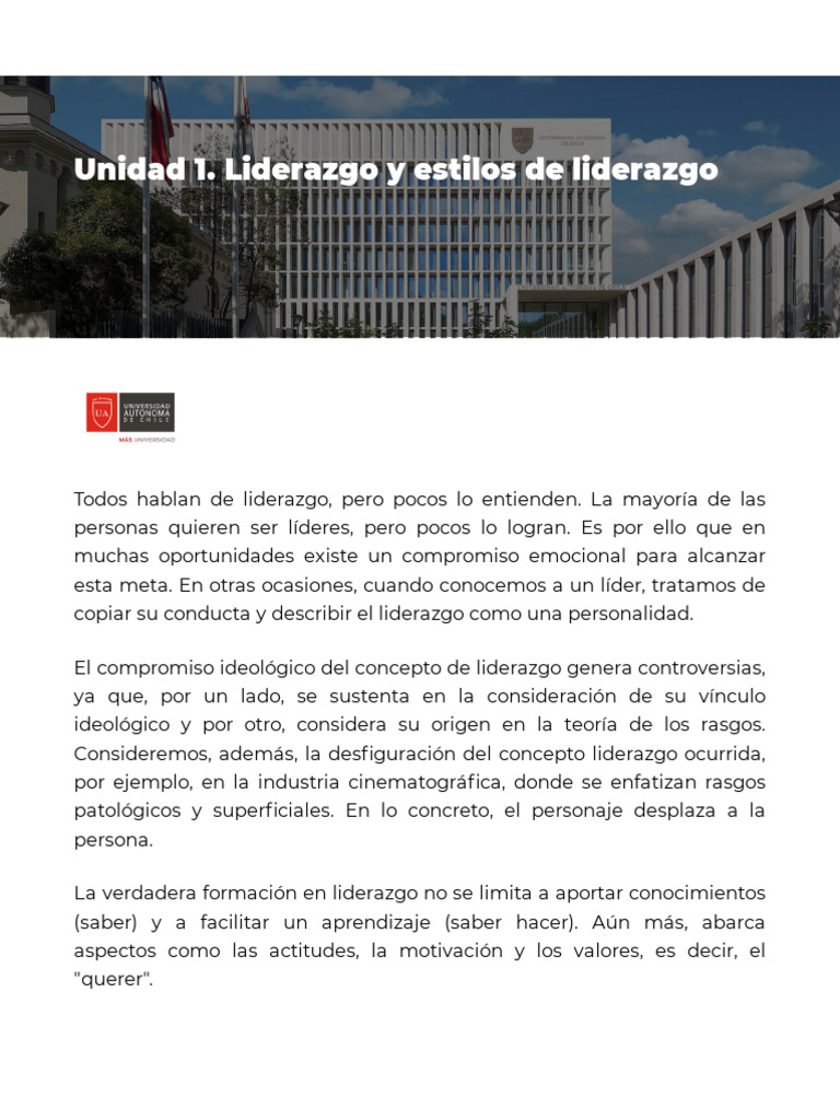 Unidad 1. Liderazgo y Estilos de Liderazgo | PDF | Liderazgo ...