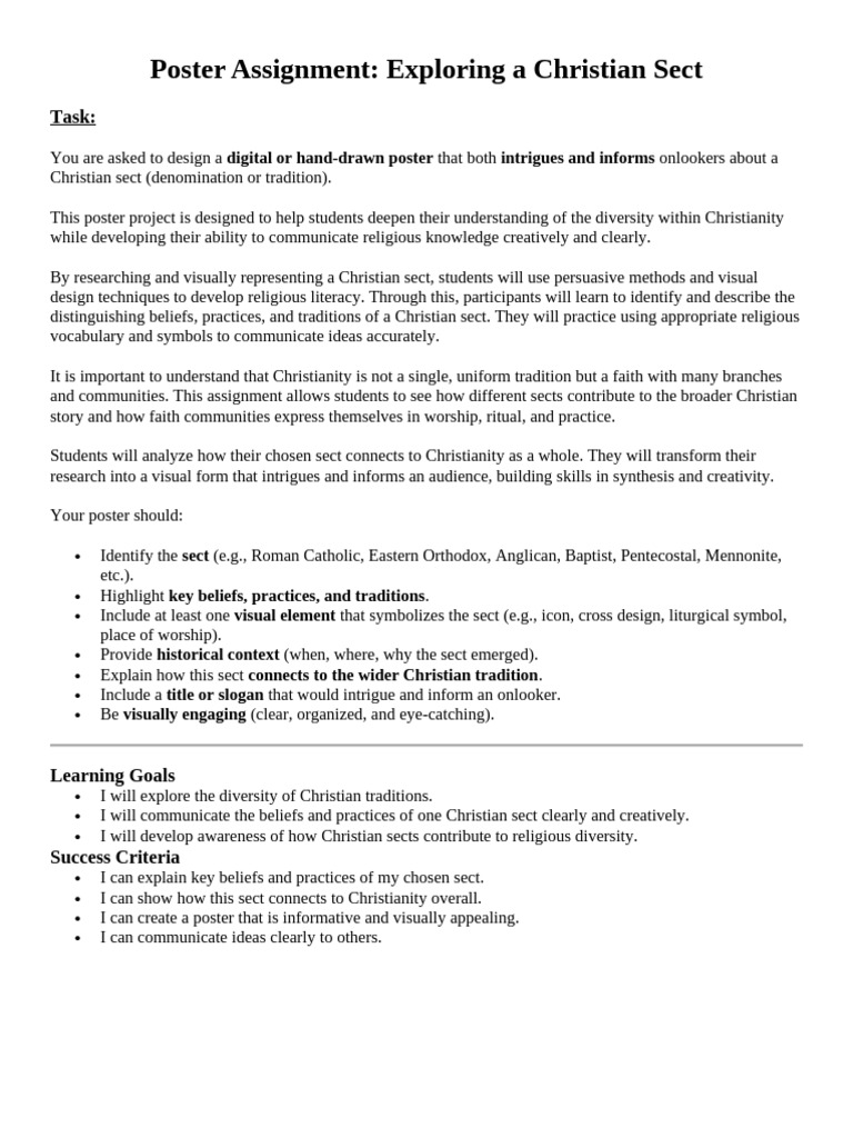 Poster Assignment - Sects of Christianity | PDF | Christian ...