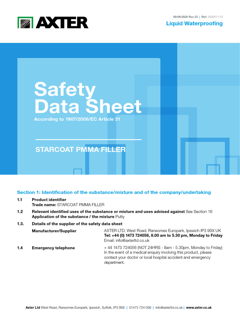 Starcoat Pmma Filler - Safety Data - 0620 | PDF | Dangerous Goods ...
