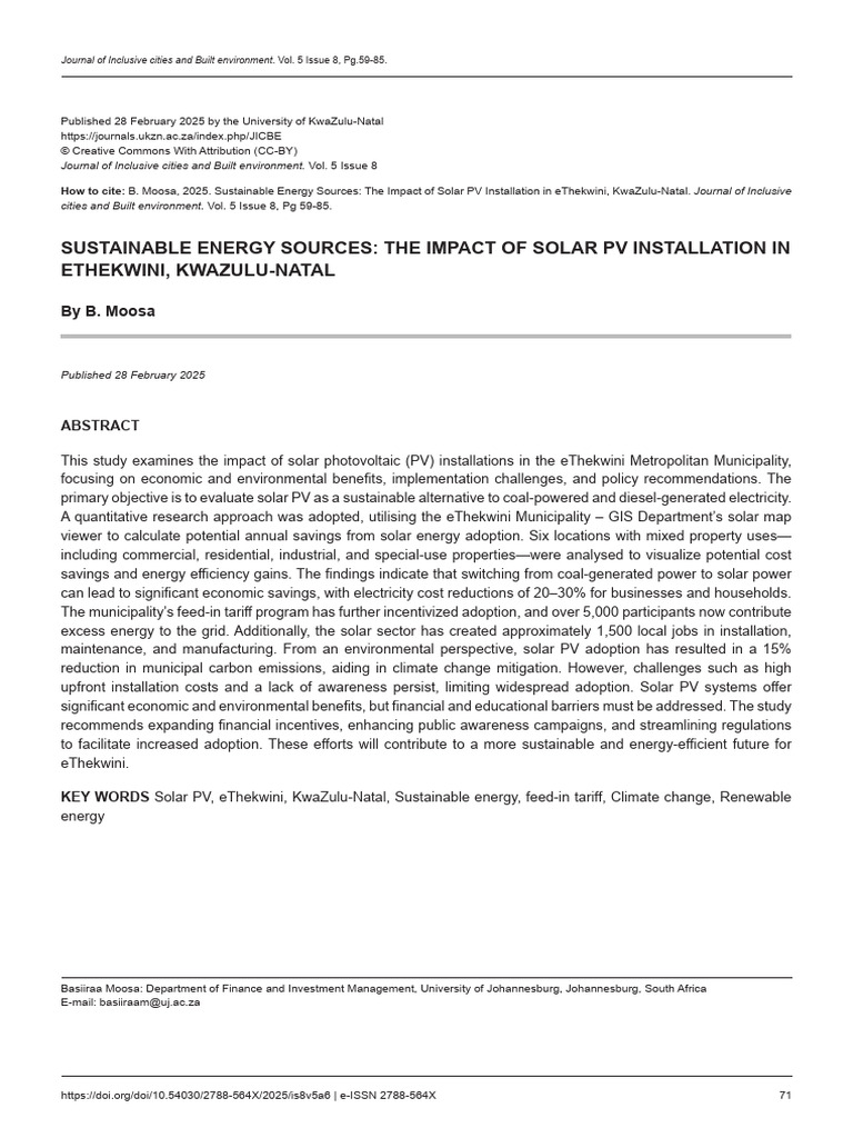 Moosa 2025 Sustainable Energy Sources the Impact of Solar Pv ...