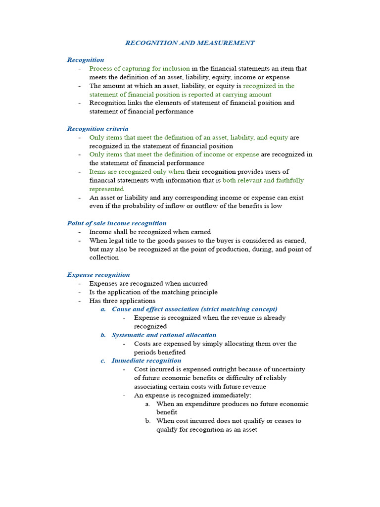 Chapter 6 - Recognition and Measurement | PDF | Historical Cost | Expense