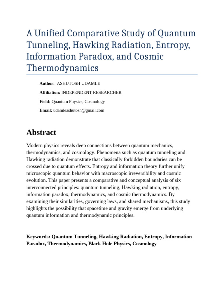 A Unified Comparative Study of Quantum Tunneling | PDF | Entropy ...