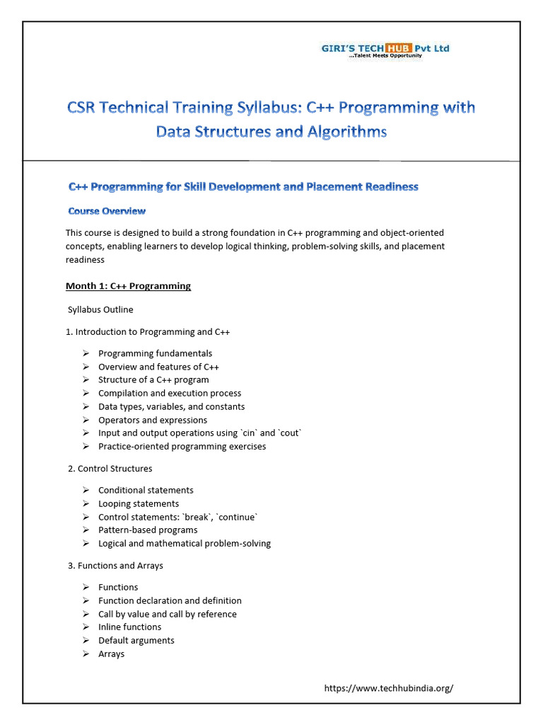 CSR C++ With DSA - Syllabus | PDF | C++ | Software Engineering