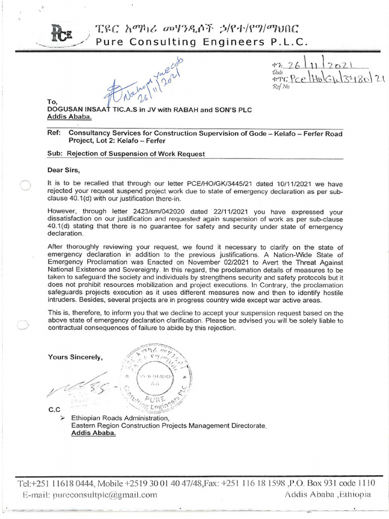 Rejection of Suspension of Work Request | PDF