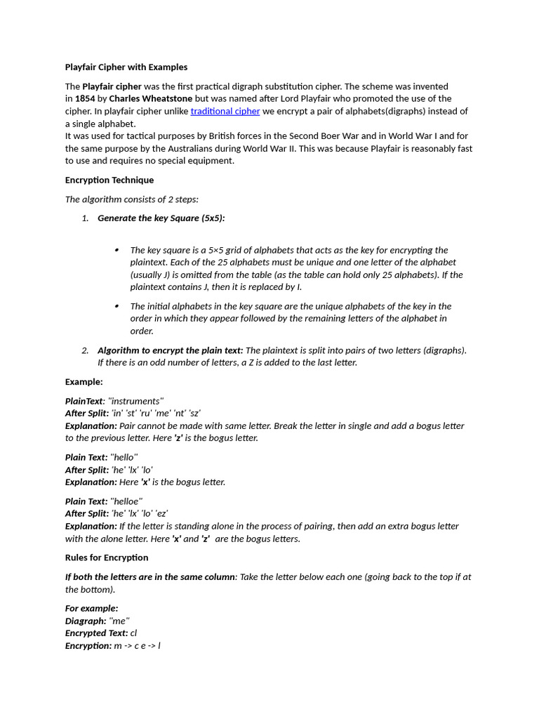 Playfair Cipher With Examples | PDF | Secrecy | Cyberwarfare