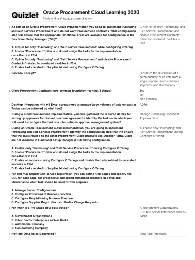1Z0-1065-20 Oracle Procurement Cloud Learning 2020BESTBESTBEST | PDF ...