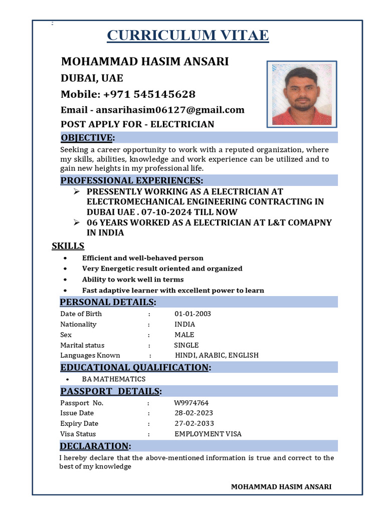 Mohammad Hasim Ansari CV | PDF
