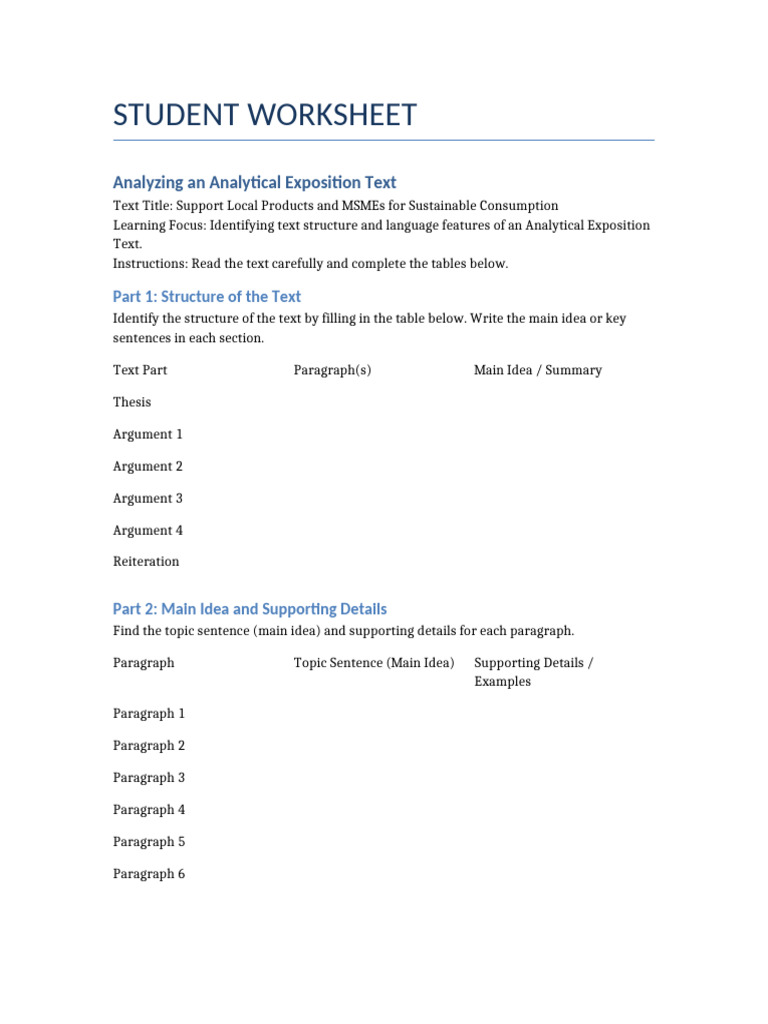 Student Worksheet Analytical Exposition SDG12 | PDF