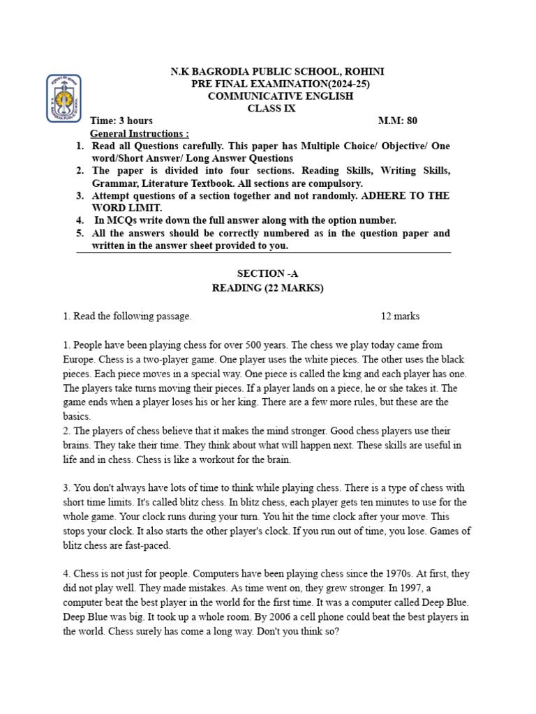 Pre Finals Class IX 2025-26 | PDF | Car | Multiple Choice