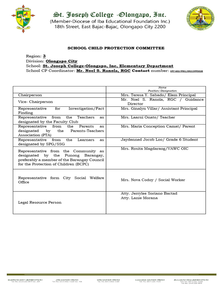 Sjcoi - 2025-2026 Child Protection Committee | PDF